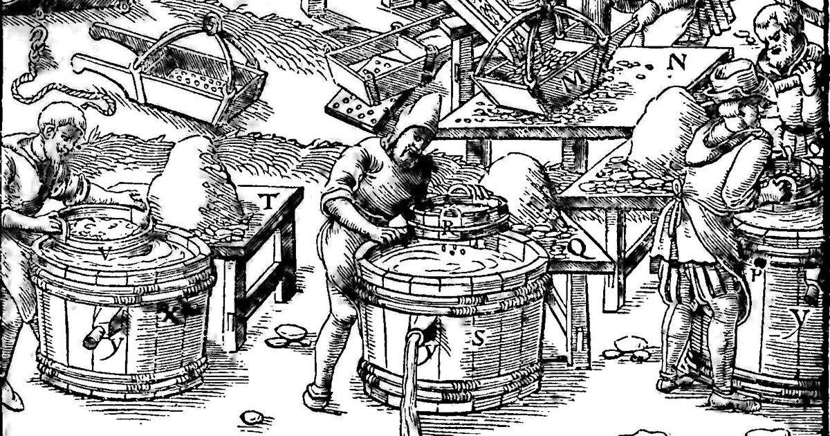 Washing ore, from Agricola's De re metallica (1556)